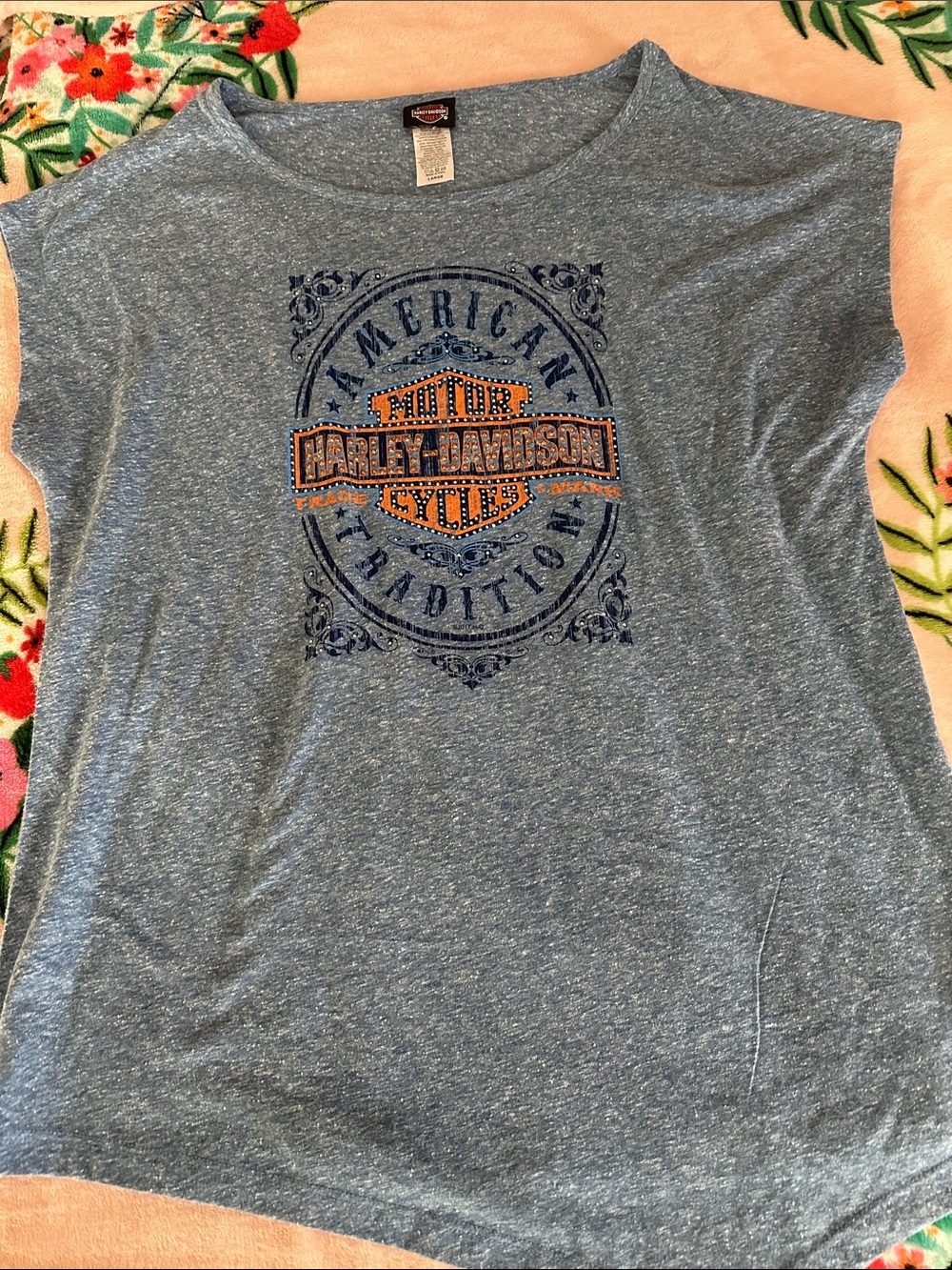 Harley-Davidson Heather Blue Tank Top with Navy & Orange Logo